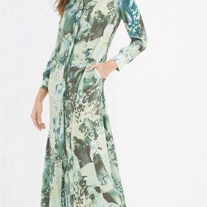 Green A-Line Long Sleeve Mock Neck Dress